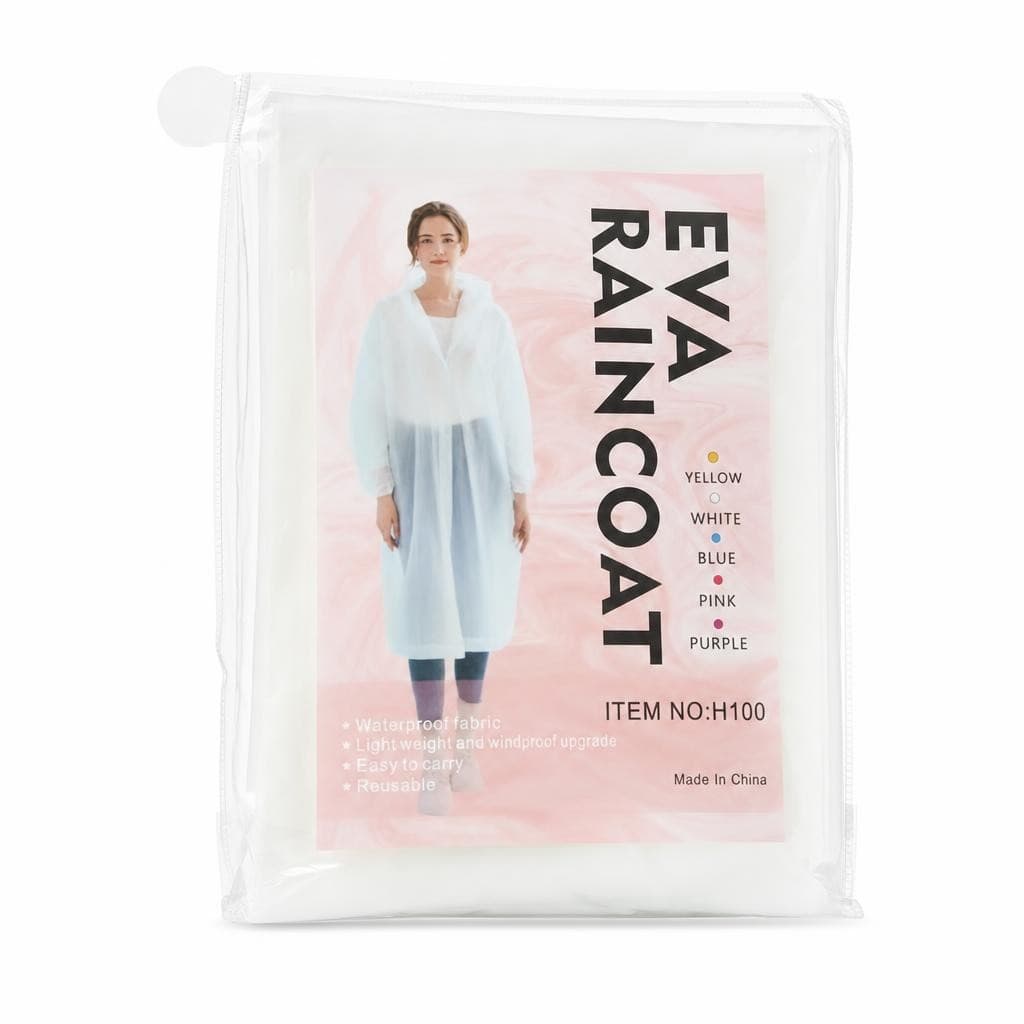 EVA Waterproof Raincoat with Hood - Yellow, White, Blue, Pink or Purple