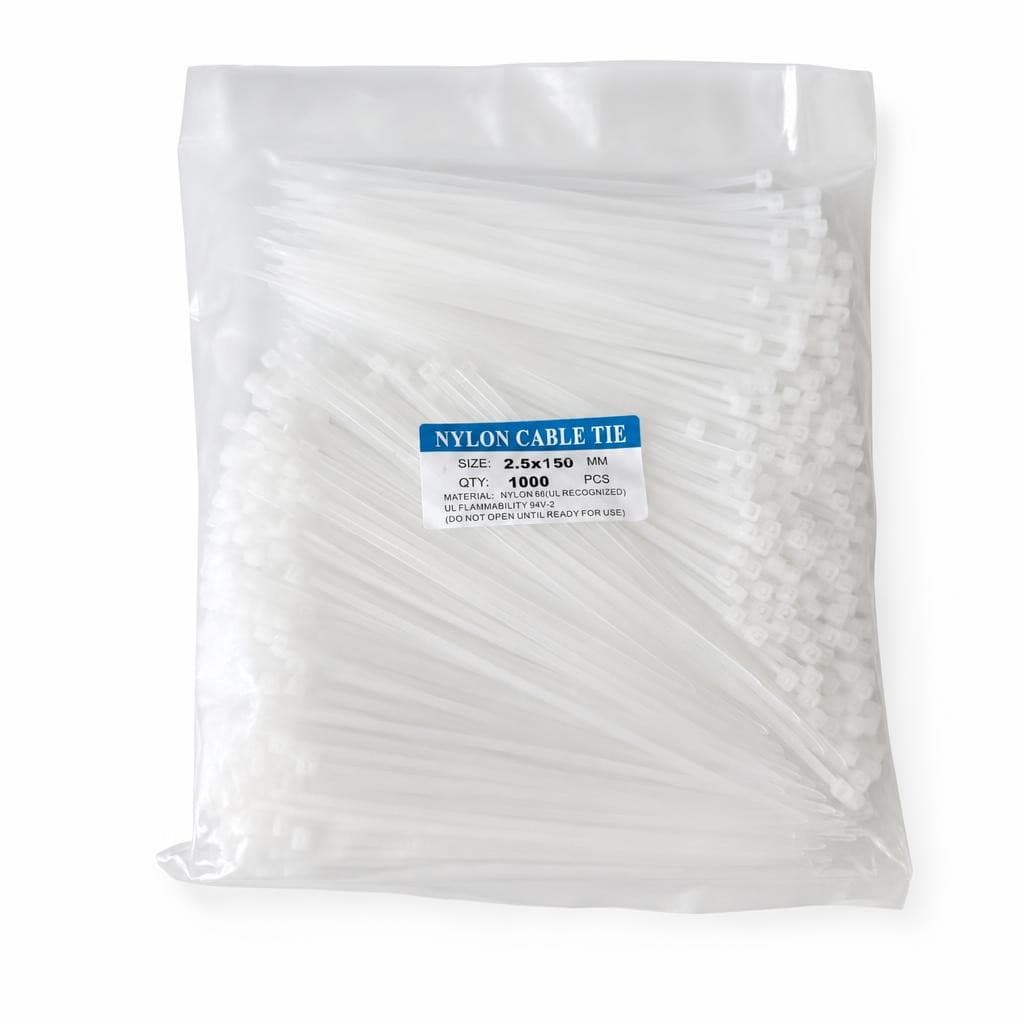 Nylon Cable Ties 2.5x150mm White 1000pcs Nylon 66 Zip Ties